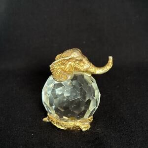 Vintage Crystal Manargerie Elephant Faceted Gold Plated Paperweight Figurine